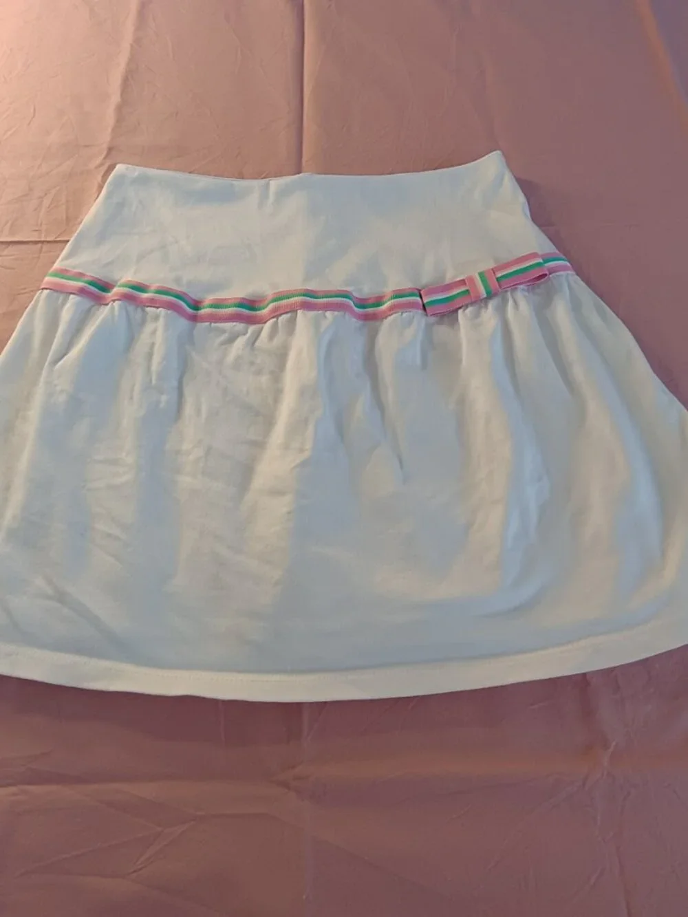 NWOT Just Kidding By La Belle Girl 16 Skort Stretch Cotton Bow White/Pink Stripe